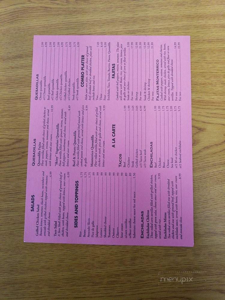 Monterrico - Fort Wayne, IN menu_pic