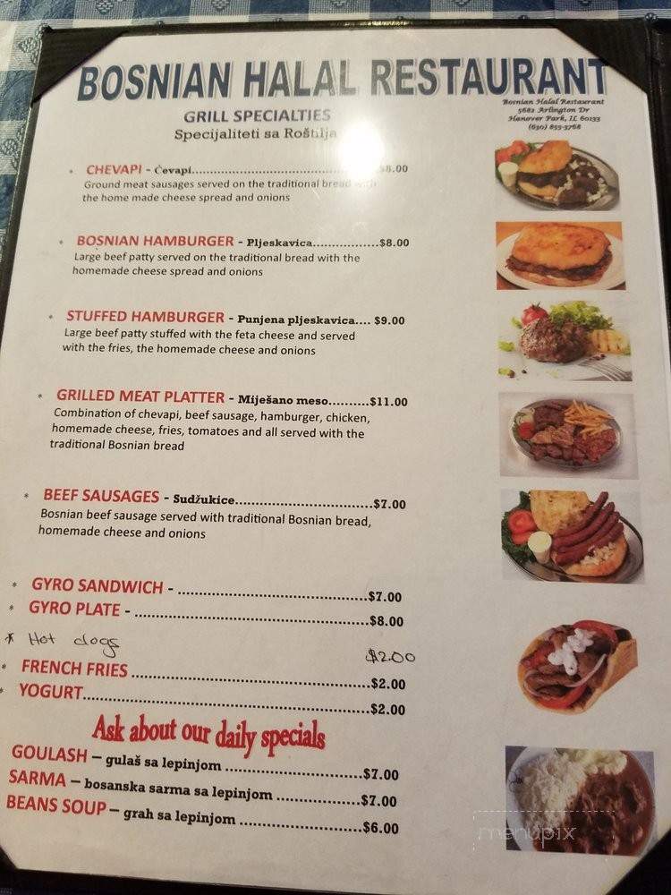 Bosnian Halal Restaurant - Hanover Park, IL menu_pic