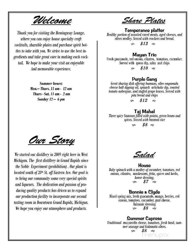 The Hemingway Lounge - Grand Rapids, MI menu_pic