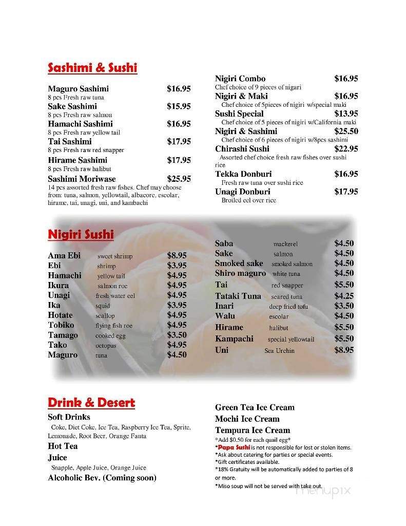 Papa Sushi - Fairfield, CA menu_pic