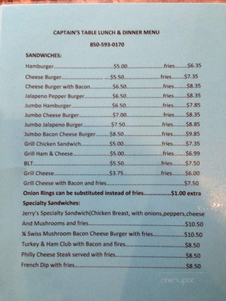 Captains Table Restaraunt - Sneads, FL menu_pic