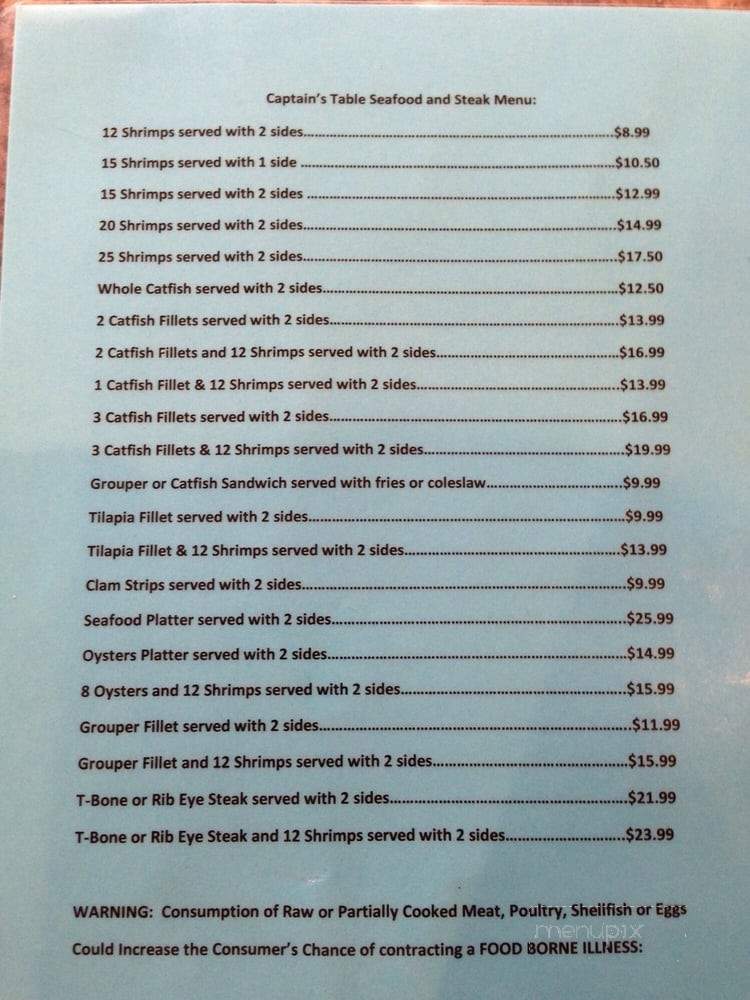 Captains Table Restaraunt - Sneads, FL menu_pic