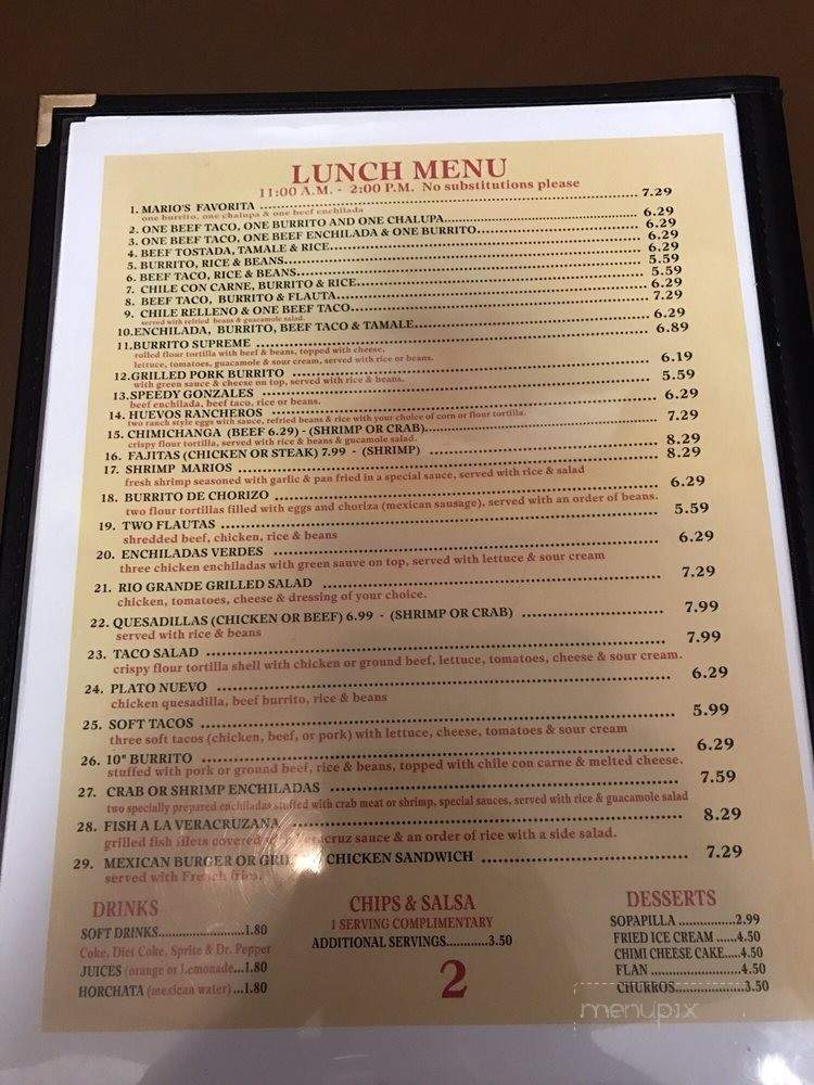 Mario's Mexican Grill - Sneads, FL menu_pic