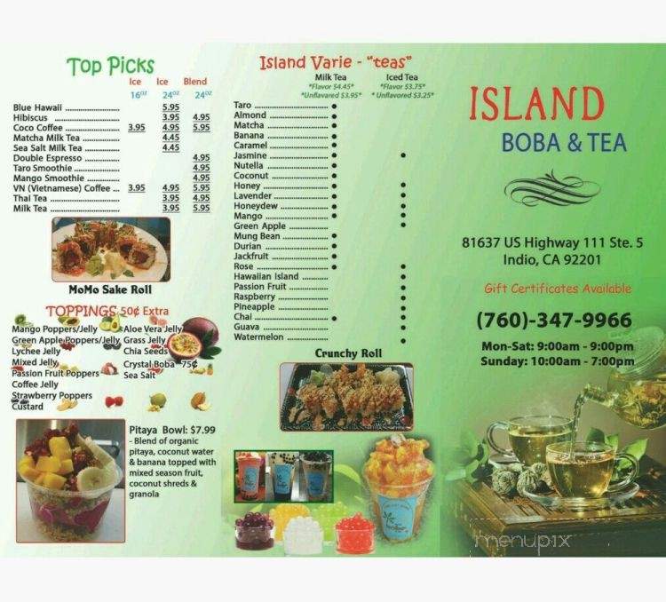 Island Boba & Tea - Indio, CA menu_pic
