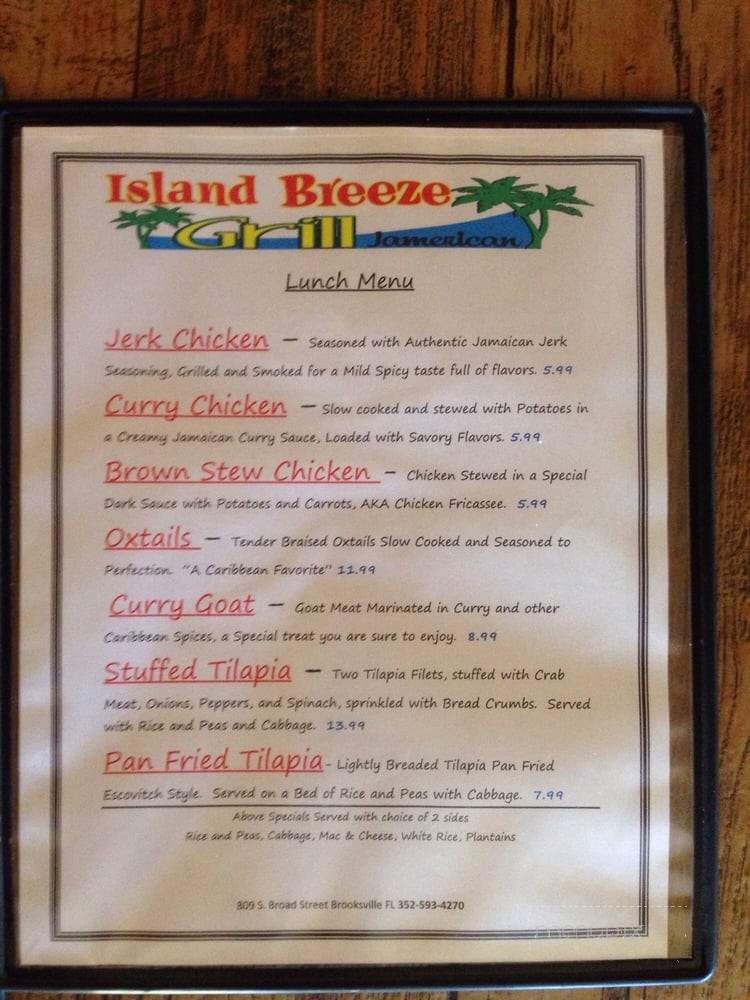 Island Breeze Grill - Brooksville, FL menu_pic