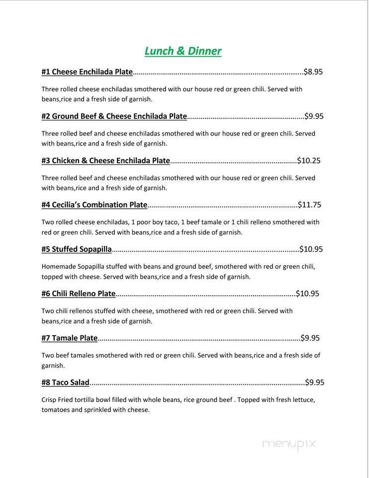 Cecilia's - Farmington, NM menu_pic