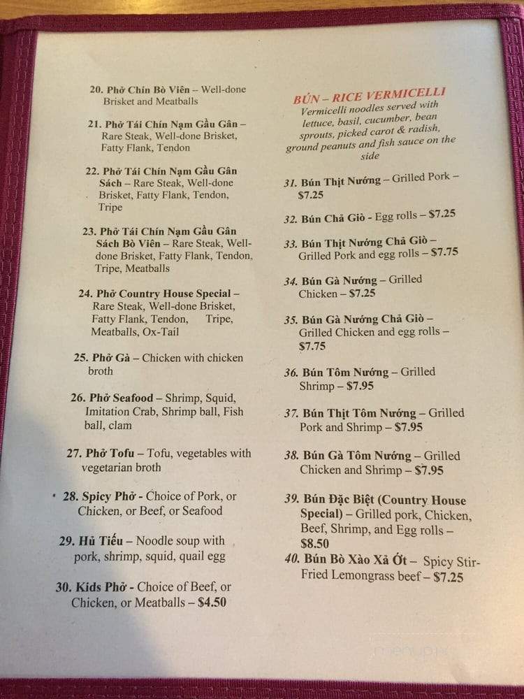 Pho Country House - Seattle, WA menu_pic