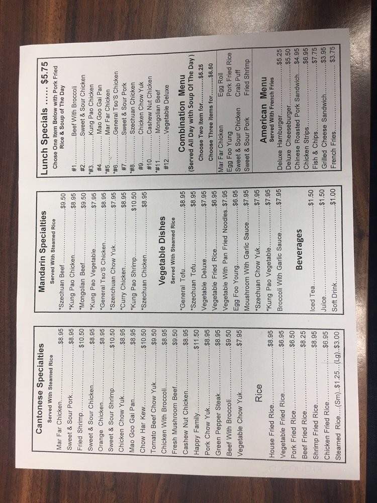 Quang Dong Chinese Restaurant - Coquille, OR menu_pic