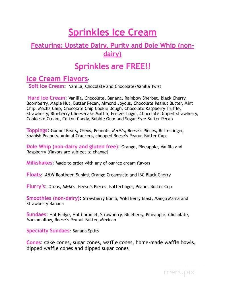 Sprinkles - Avon, NY menu_pic