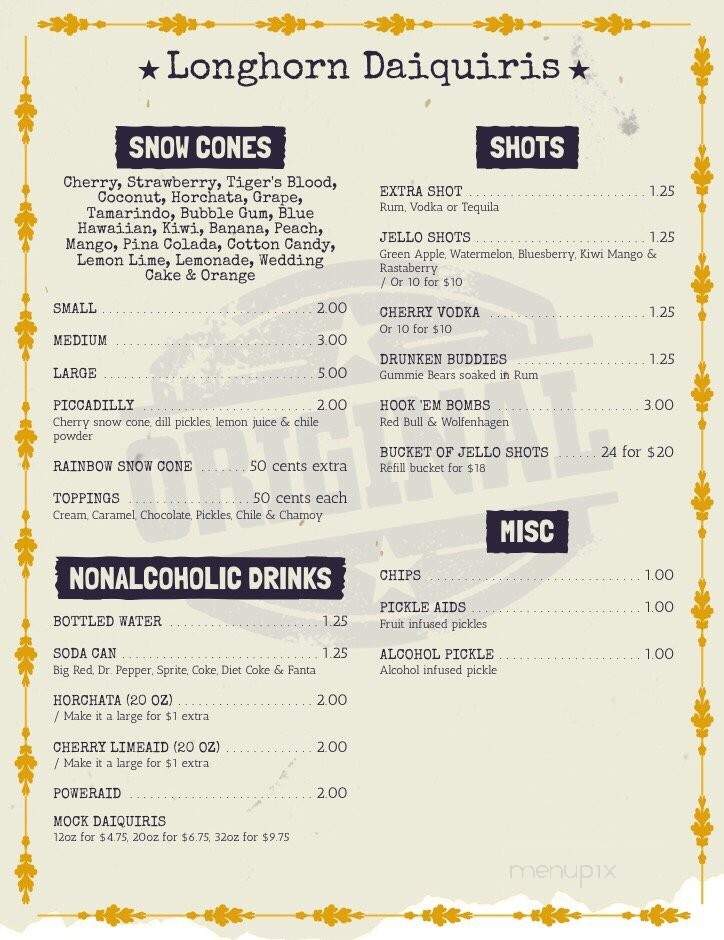 Longhorn Daiquiris - Kyle, TX menu_pic