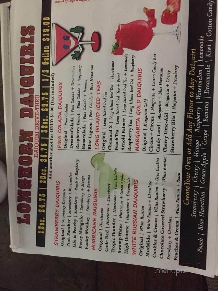 Longhorn Daiquiris - Kyle, TX menu_pic