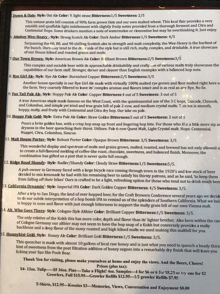 Wood Ridge Farm Brewery - Lovingston, VA menu_pic