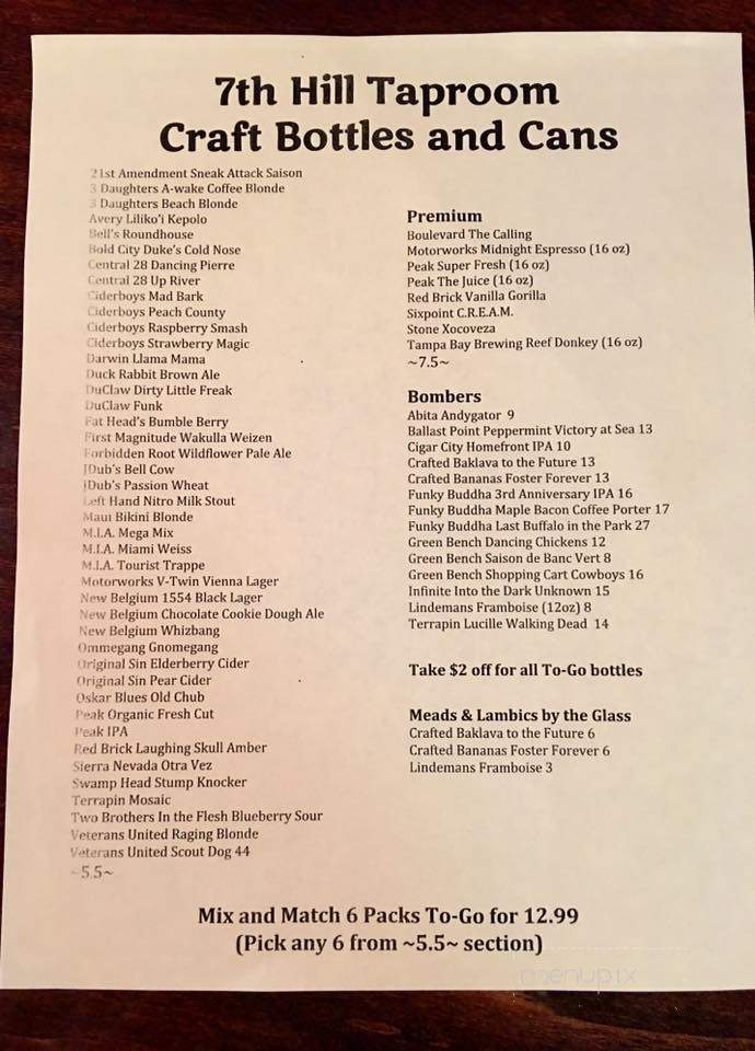 7th Hill Taproom - Tallahassee, FL menu_pic