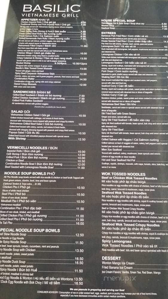 Basilic Vietnamese Grill - North Miami, FL menu_pic