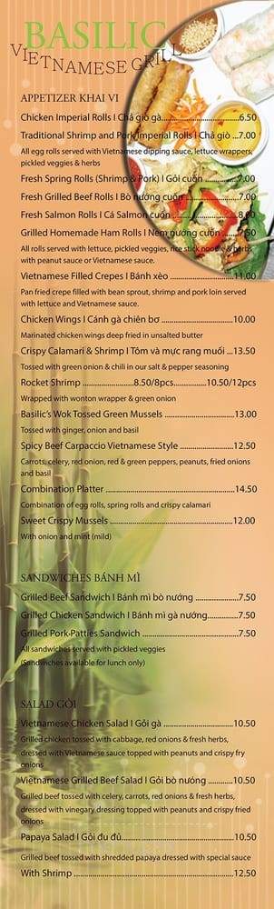 Basilic Vietnamese Grill - North Miami, FL menu_pic