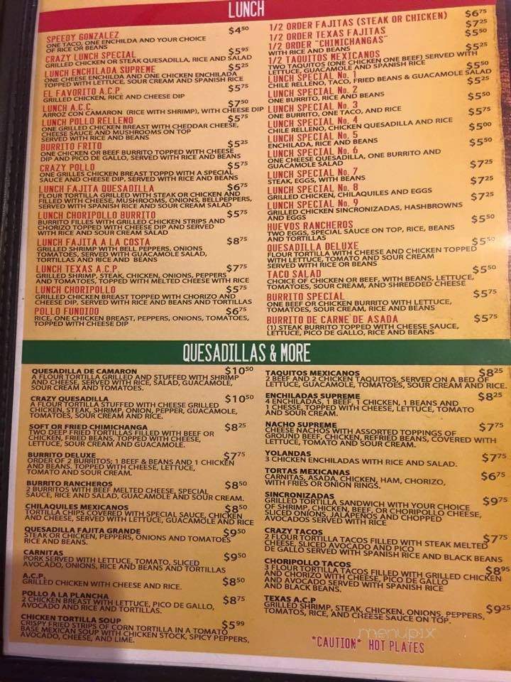 Crazy Mexico Restaurant - Burlington, NC menu_pic