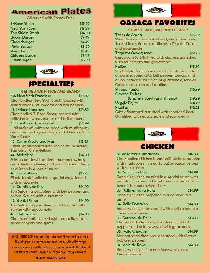 Viva Oaxaca - Stevensville, MT menu_pic
