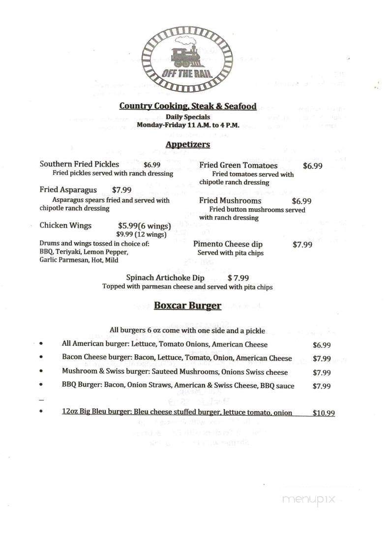 Off the Rail - Moncks Corner, SC menu_pic