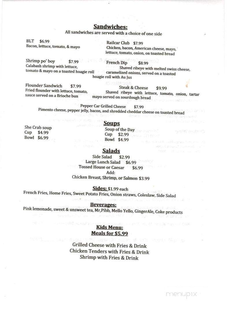 Off the Rail - Moncks Corner, SC menu_pic