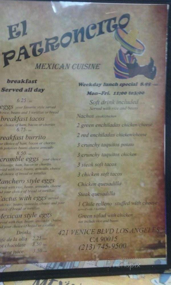 El Patroncito Mexican Cuisine - Los Angeles, CA menu_pic