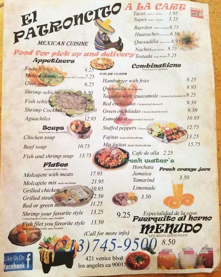 El Patroncito Mexican Cuisine - Los Angeles, CA menu_pic