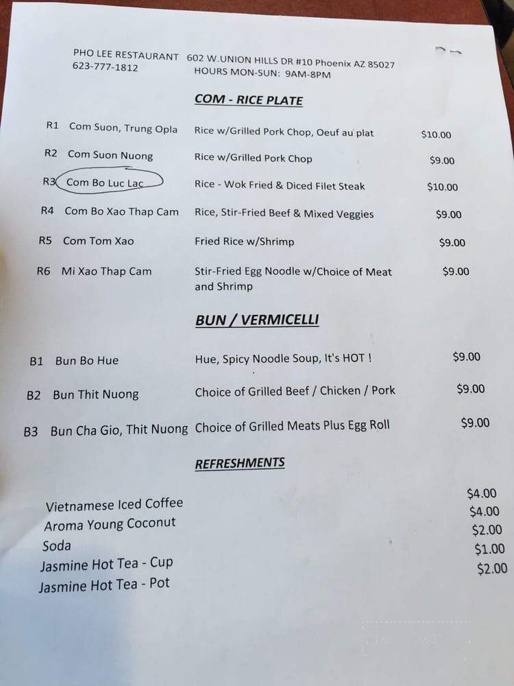 Pho Lee - Phoenix, AZ menu_pic