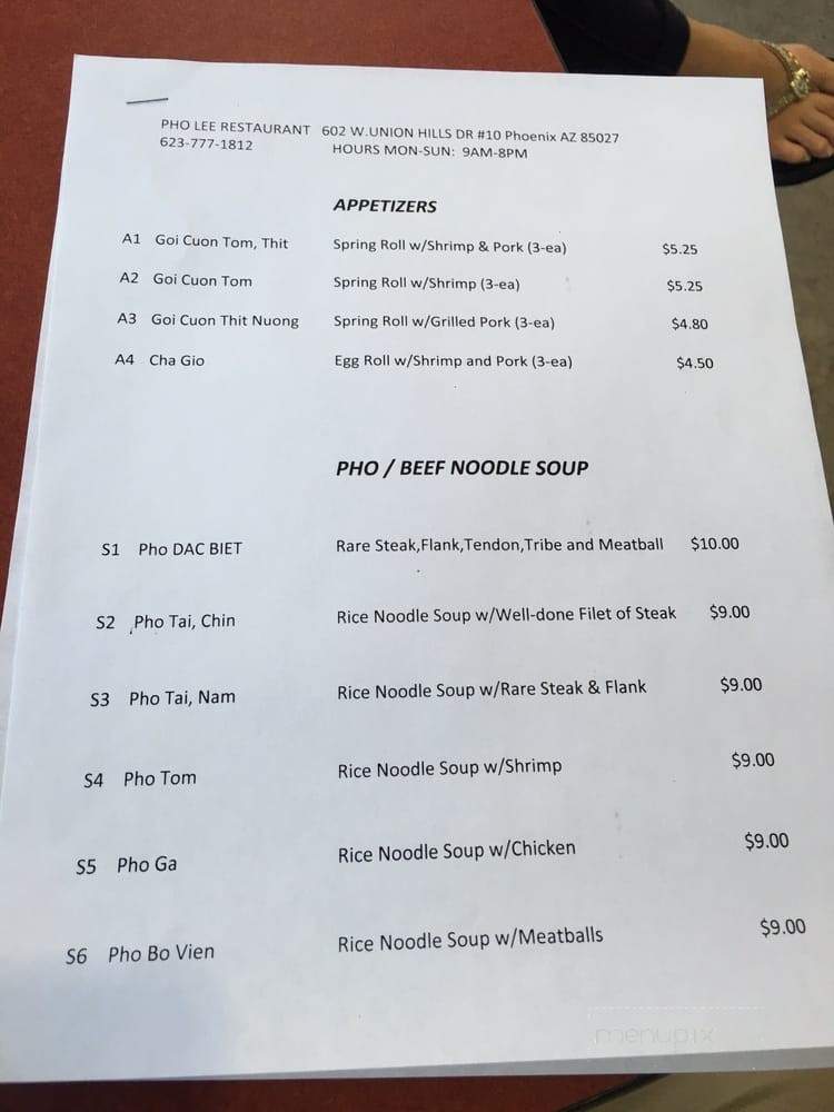 Pho Lee - Phoenix, AZ menu_pic