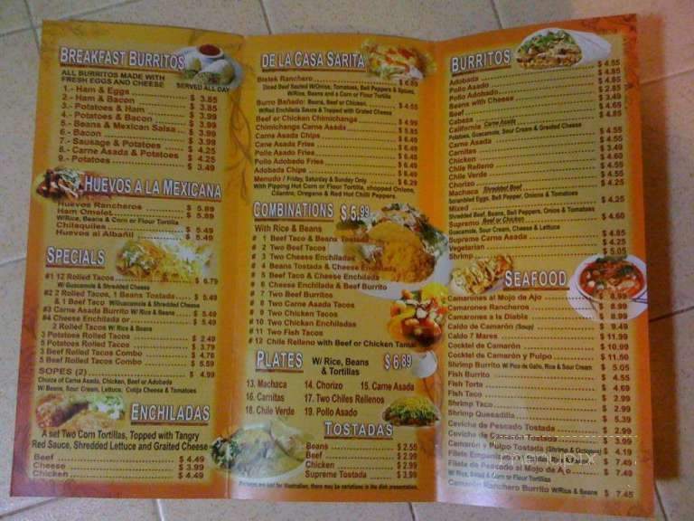 Sarita's Tacos - Fayetteville, AR menu_pic