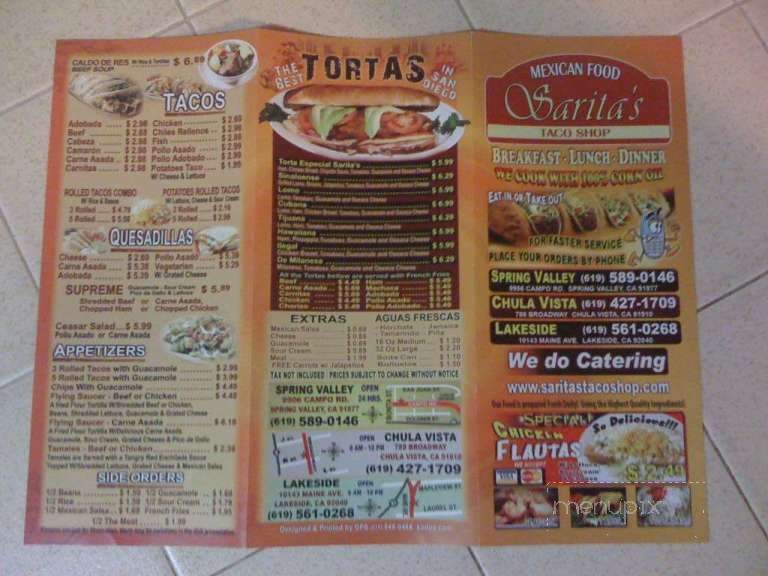 Sarita's Tacos - Fayetteville, AR menu_pic