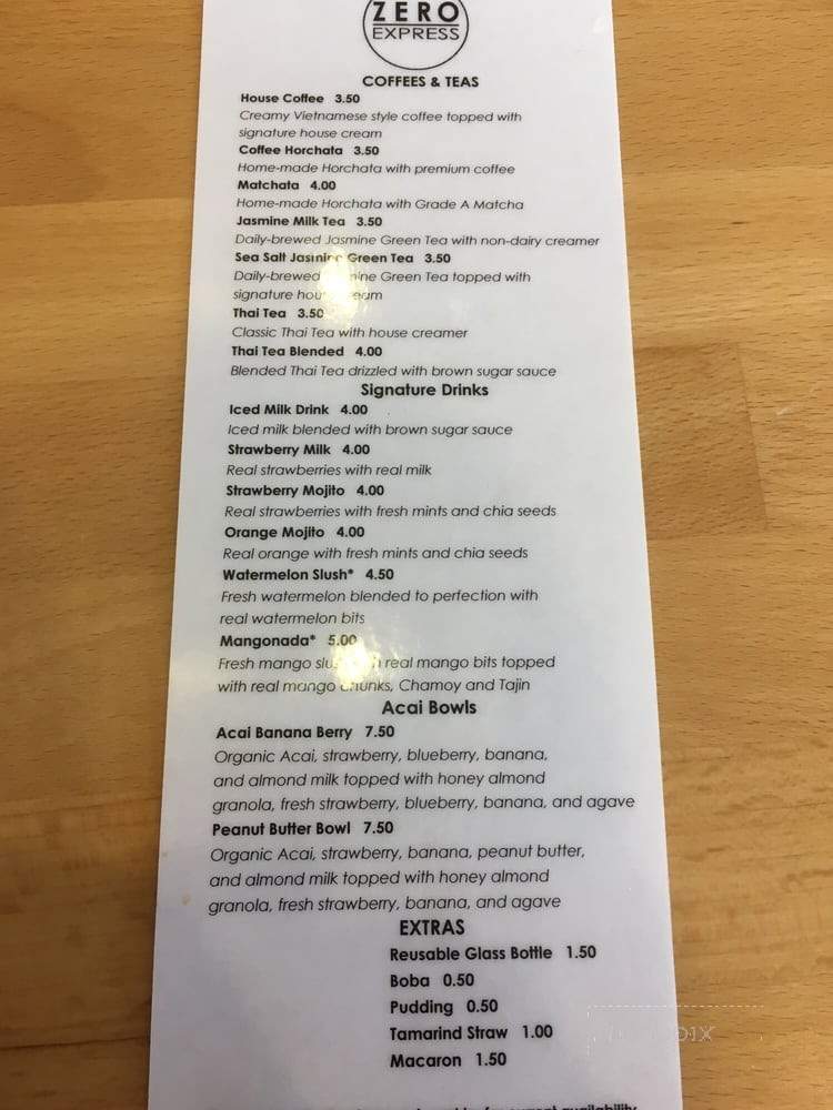 Zero Express - Fullerton, CA menu_pic