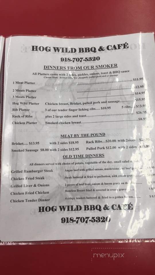 Hog Wild BBQ & Cafe - Checotah, OK menu_pic