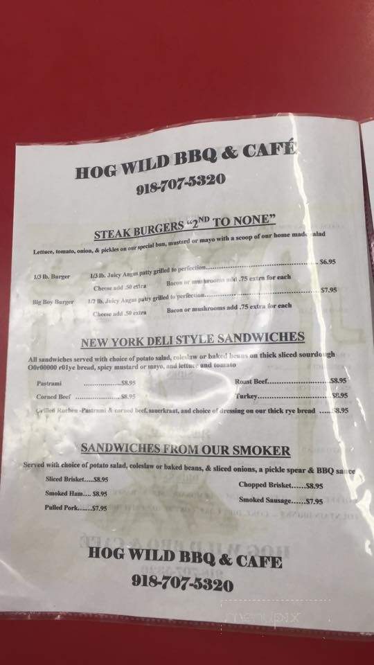 Hog Wild BBQ & Cafe - Checotah, OK menu_pic