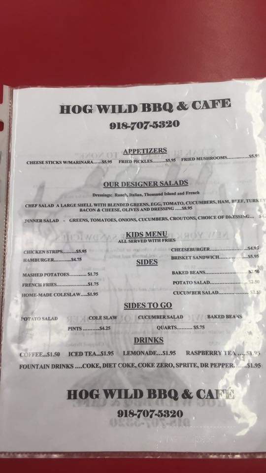 Hog Wild BBQ & Cafe - Checotah, OK menu_pic