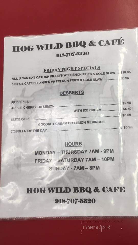 Hog Wild BBQ & Cafe - Checotah, OK menu_pic