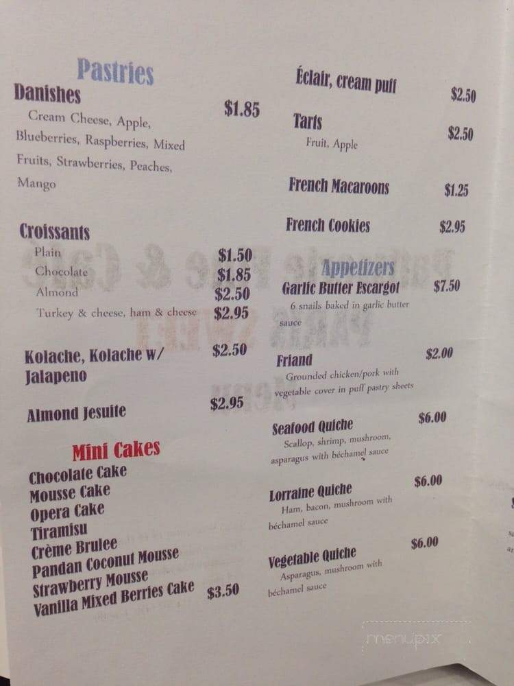 Paris Sweet Patisserie - Houston, TX menu_pic