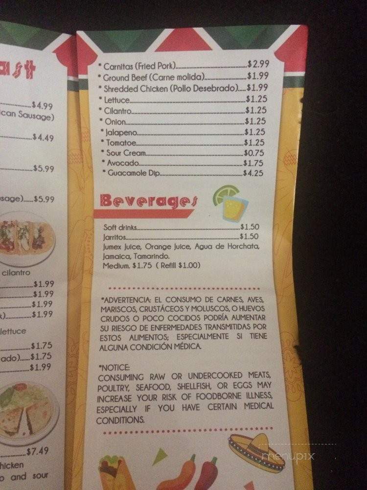 Joes Tacos - Kennesaw, GA menu_pic