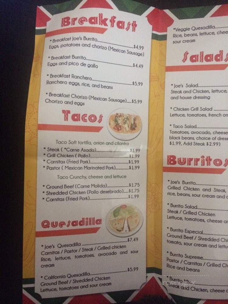 Joes Tacos - Kennesaw, GA menu_pic