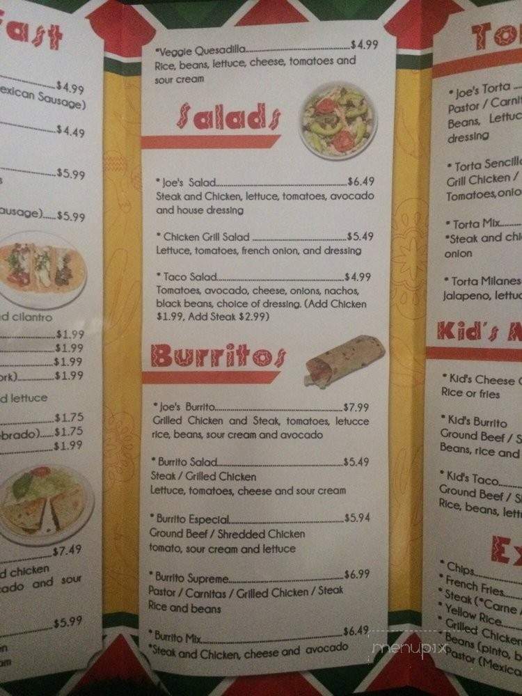 Joes Tacos - Kennesaw, GA menu_pic
