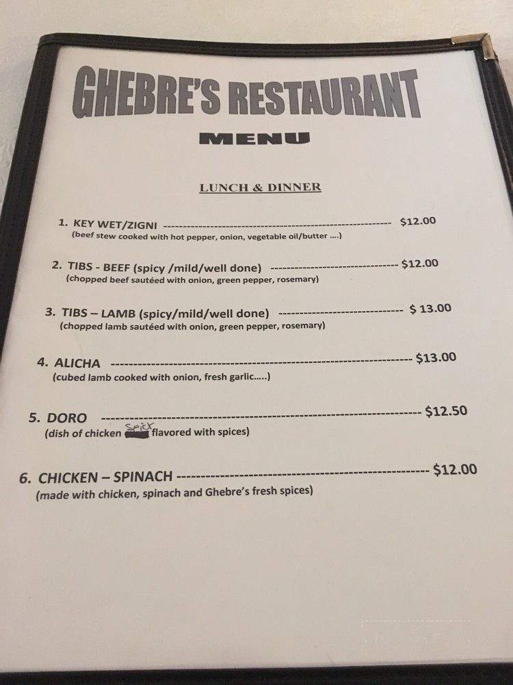 Ghebre's - Saint Paul, MN menu_pic