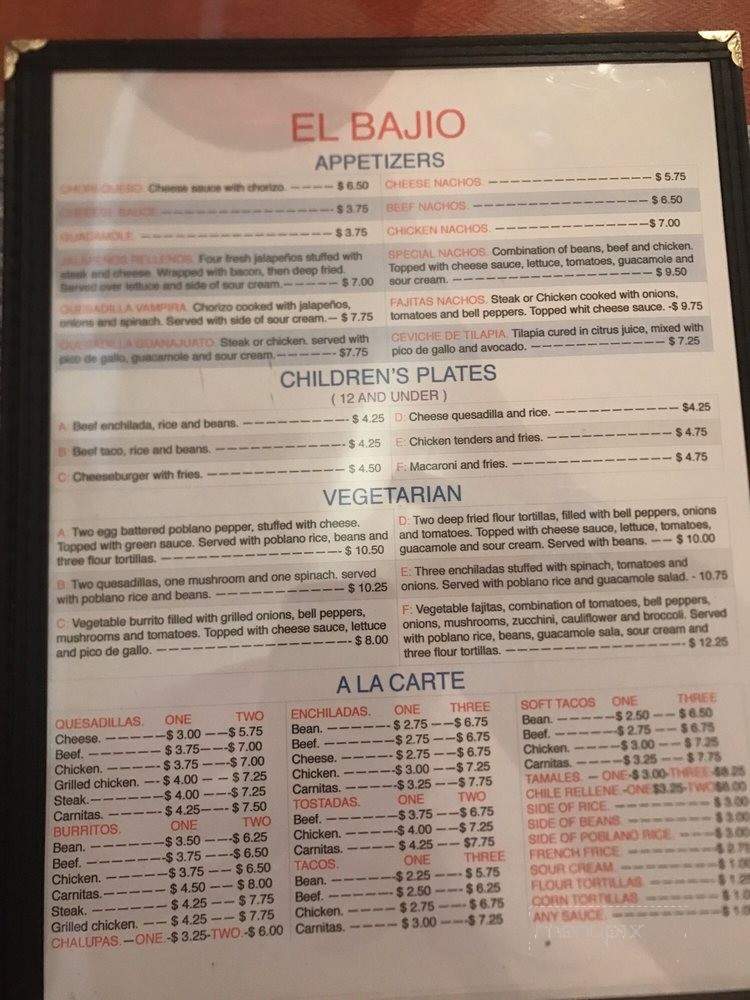 El Bajio - Seneca Falls, NY menu_pic