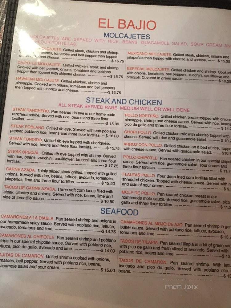 El Bajio - Seneca Falls, NY menu_pic