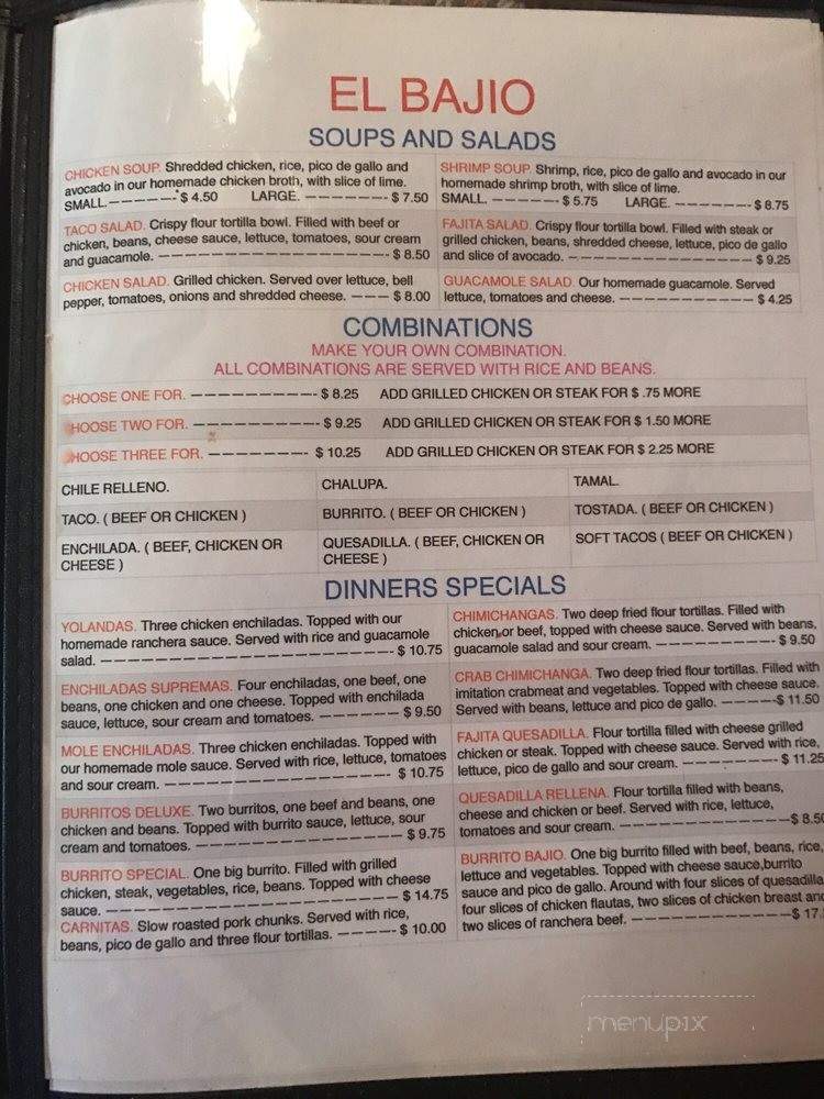El Bajio - Seneca Falls, NY menu_pic