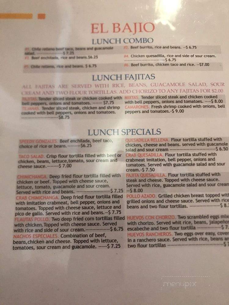 El Bajio - Seneca Falls, NY menu_pic