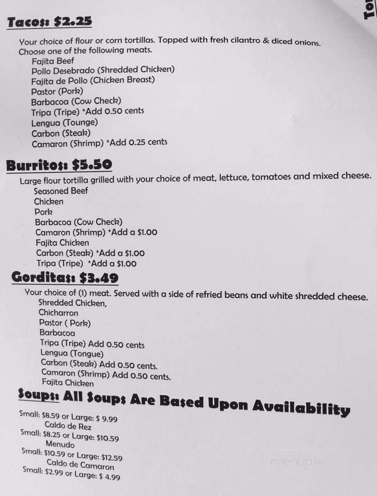 El Potrillo Mexican Grill - Lake Charles, LA menu_pic