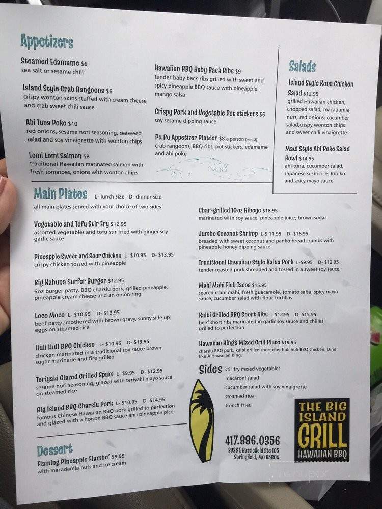 The Big Island Grill - Springfield, MO menu_pic