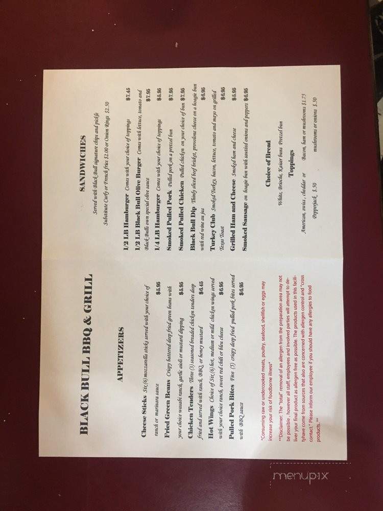 Black Bull BBQ & Grill - Zeeland, MI menu_pic