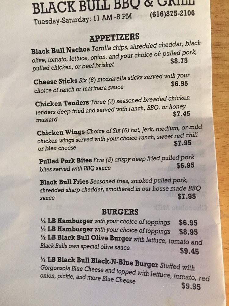 Black Bull BBQ & Grill - Zeeland, MI menu_pic