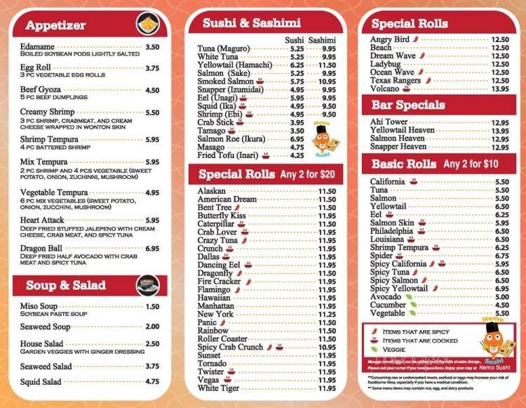 Nemo Sushi - Plano, TX menu_pic
