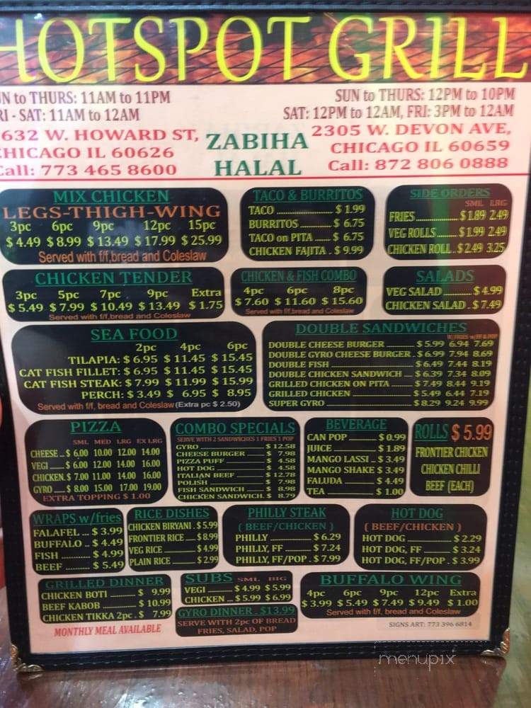 Hotspot Grill On Devon - Chicago, IL menu_pic