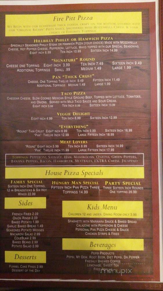Hillbilly Fire Pit - Man, WV menu_pic